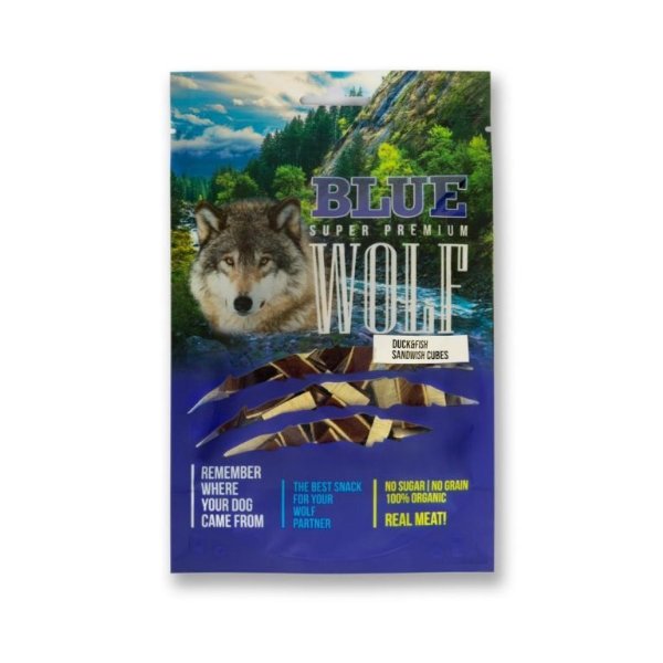 BLUE WOLF חטיף קוביות סנדוויץ ברווז ודגים באנר