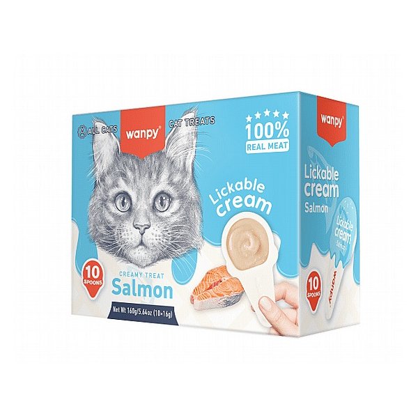 Wanpy וואנפי חטיף ליקוק בכפית לחתולים בטעם סלמון 10 יח במארז  באנר